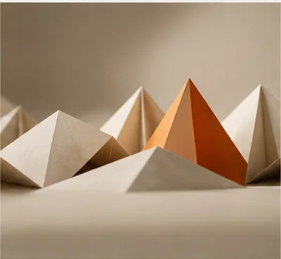 Un paysage de plis en papier, un versant orange